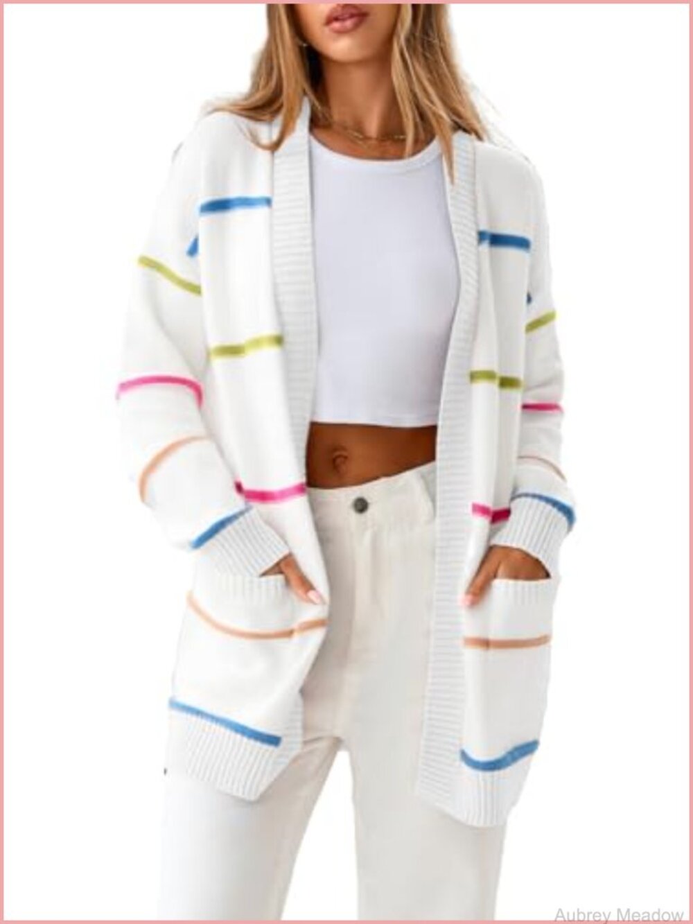 Lightweight Open Front Striped Cardigan Sweater